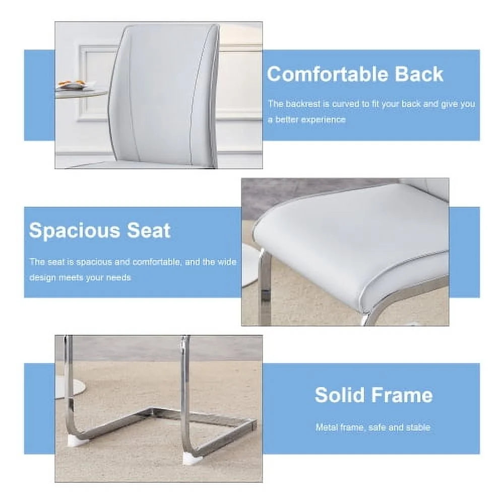 Sudica Modern Dining Chairs Set of 4, Light Grey PU Leather, High Back Upholstered, Kitchen/Living Room