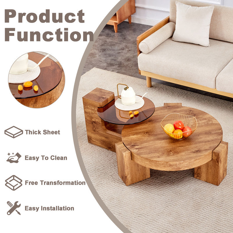 Sudica Detachable Double-decker Coffee Table,30 inch Round Tea Table with Wood Grain Base,Center Table for Living Room