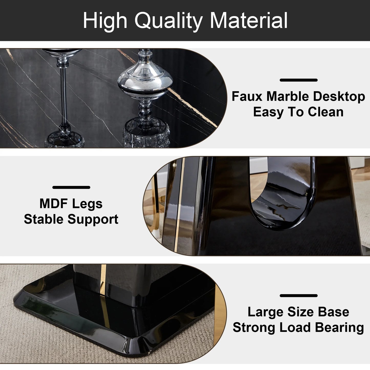 63" Dining Table Set for 6, Marble Rectangle Kitchen Table with PU Leather Upholstered Dining Chairs Set of 6, Dinner Table Set for Dining Room
