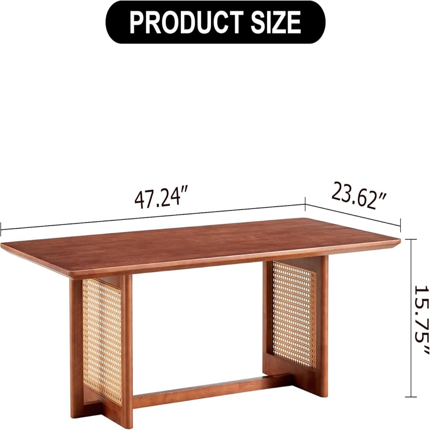 Sudica Coffee Table,47.2”Rectangle Solid Wood Table,Modern Imitation Rattan Coffee Table,Cross Table Legs for Living Room,Walnut