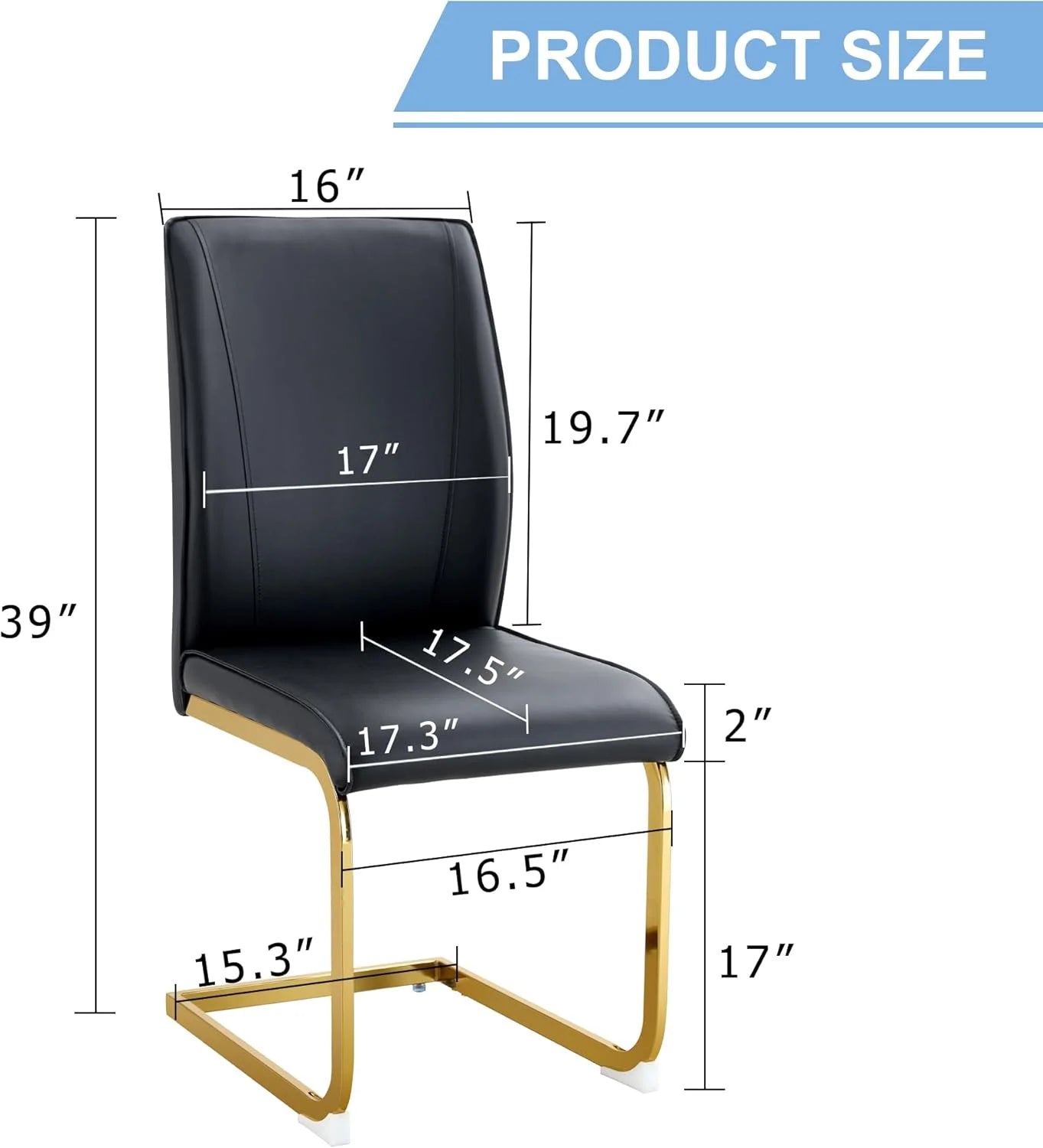 Sudica Modern Dining Chairs Set of 4, Black PU Leather, High Back Upholstered, Kitchen/Living Room