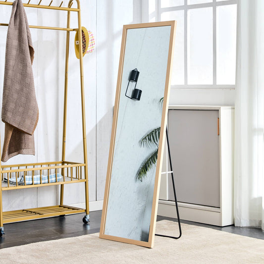 Wood Floor Mirror, 58"x 18" Sudica Thick Wooden Frame Full Body Mirror with Stand, Wall Mirror for Living Room, Wood
