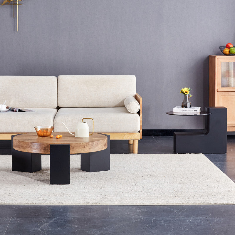 Sudica Detachable Double-decker Coffee Table,30 inch Round Tea Table with Black Faux Marble Tabletop,Center Table for Living Room