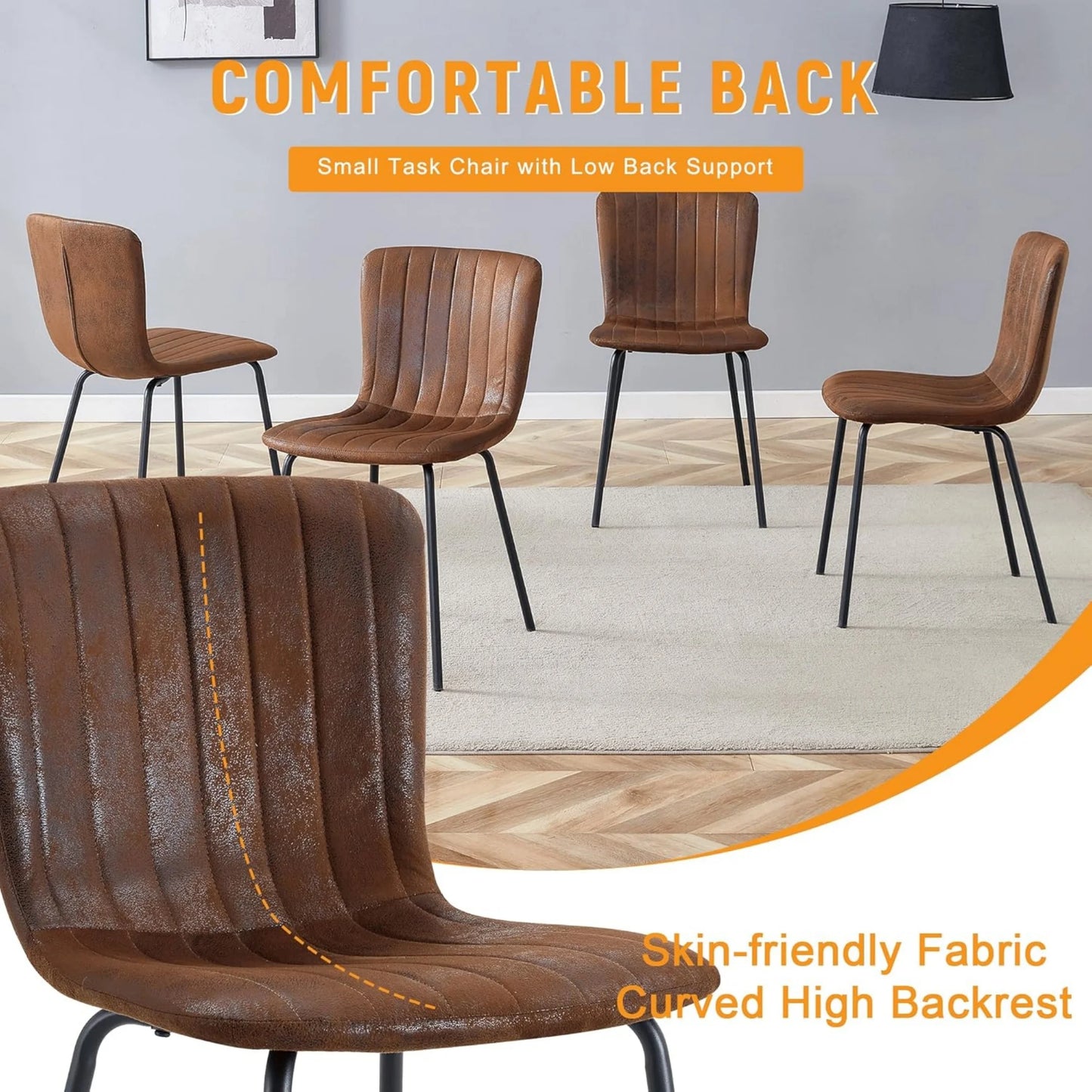 SUDICA Faux Leather Dining Chairs Set of 4, Brown Seat with Black Metal Legs for Dining Room Kitchen