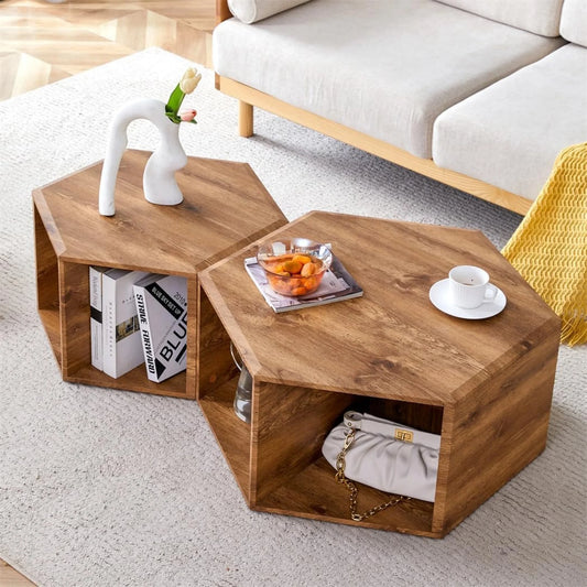 Faux Marble Coffee Table with Storage, Geometric Living Room Table