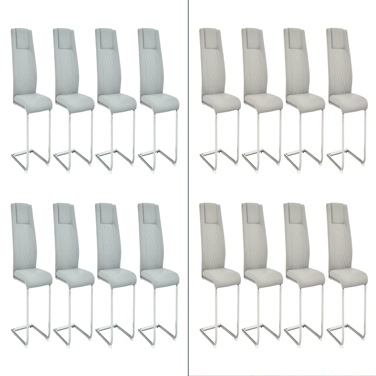 Sudica Upholstered Dining Chairs Set of 8 PU Leather Dining Room Chair with Silver Metal Legs,Light Gray