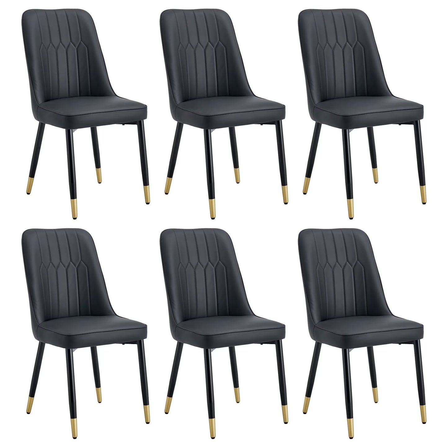 Sudica Modern Dining Chairs Set of 6, Upholstered Kitchen PU Leather Metal Legs Chairs for Dining Room,Black