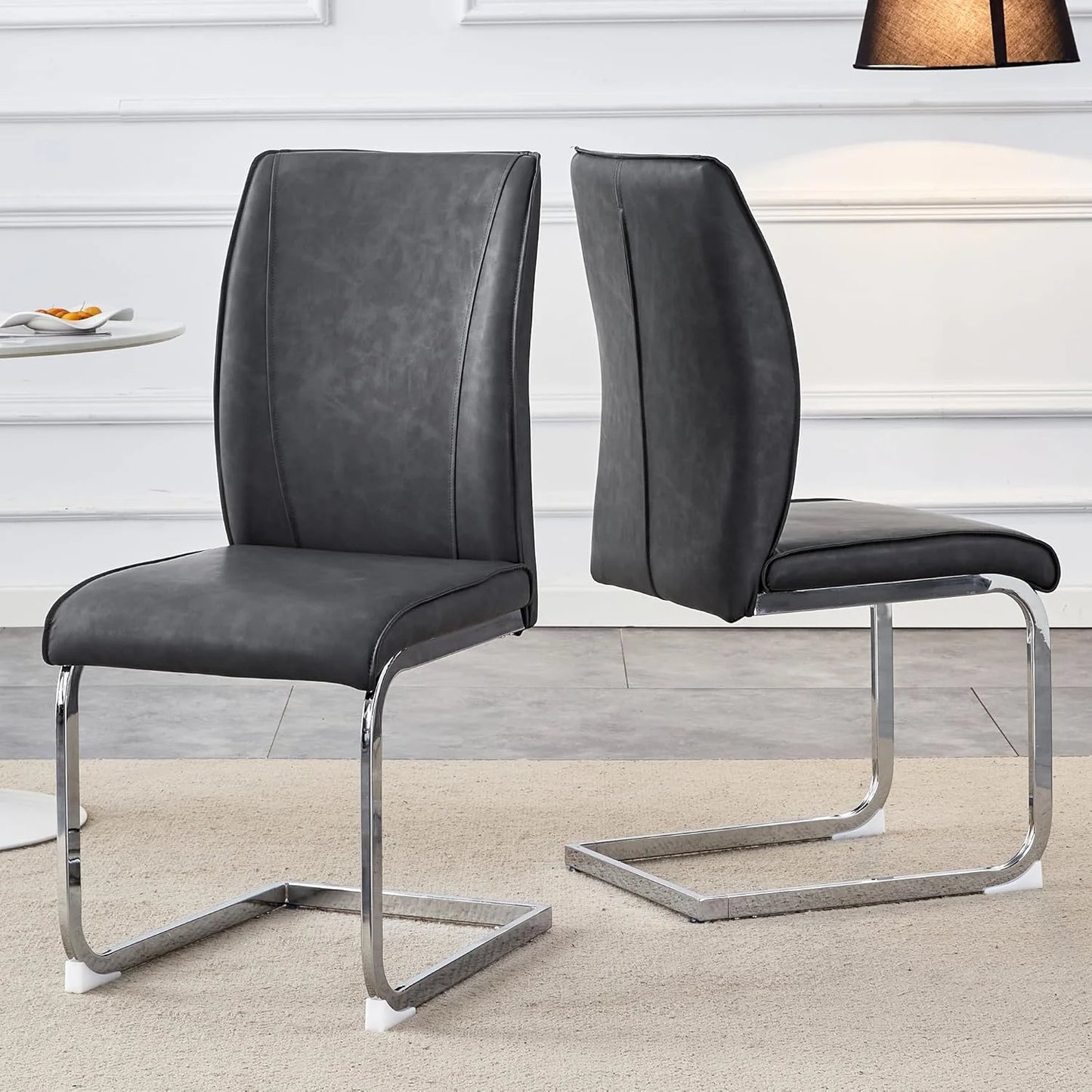 SUDICA Dining Chairs Set of 4, Gray PU Leather Armless for Dining Room or Kitchen