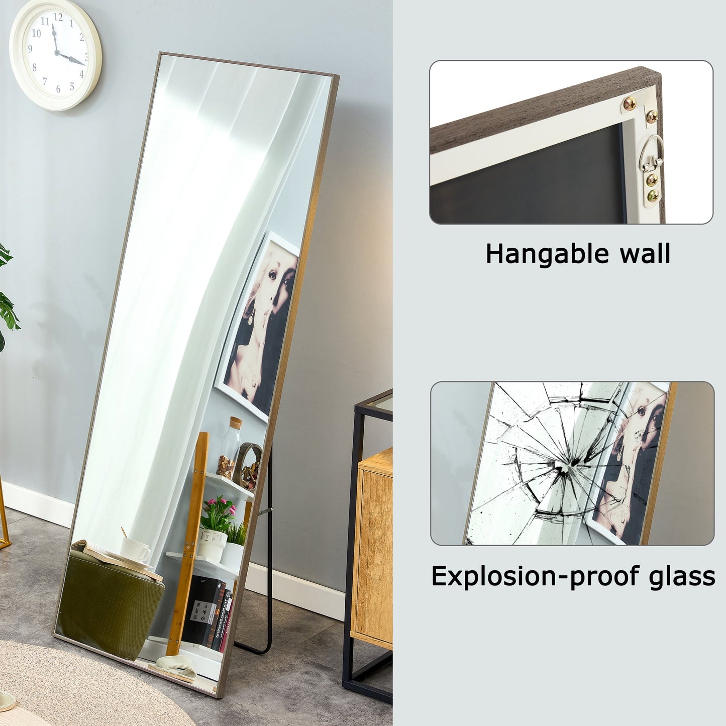 Sudica Full-Length Floor Mirror 60"x 17" Rectangular Wooden Bedroom Standing Body Mirror, Gray