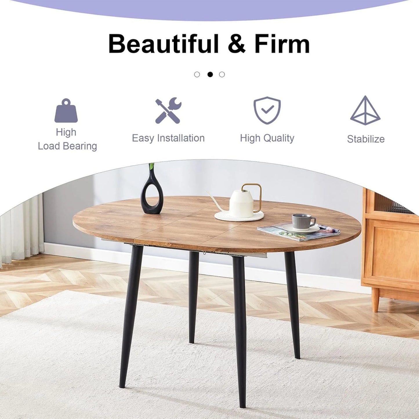 Extendable Kitchen Table, Modern Farmhouse Dining Table, Extendable Dining Room Table, Expandable Conference Table, Round Mid-Century Modern Dining Table, for Small Space, Dining Room (Wood)