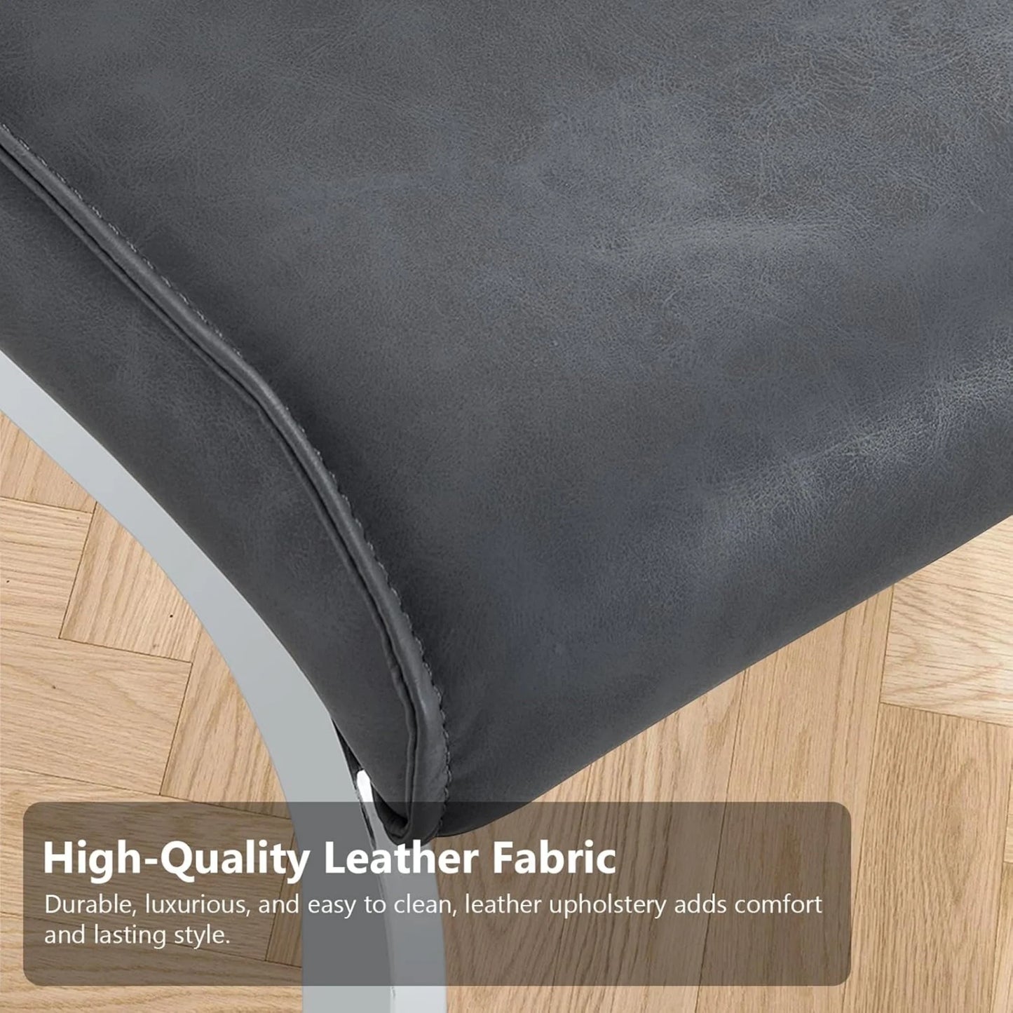 SUDICA Dining Chairs Set of 2, Gray PU Leather High Back for Kitchen or Dining Room