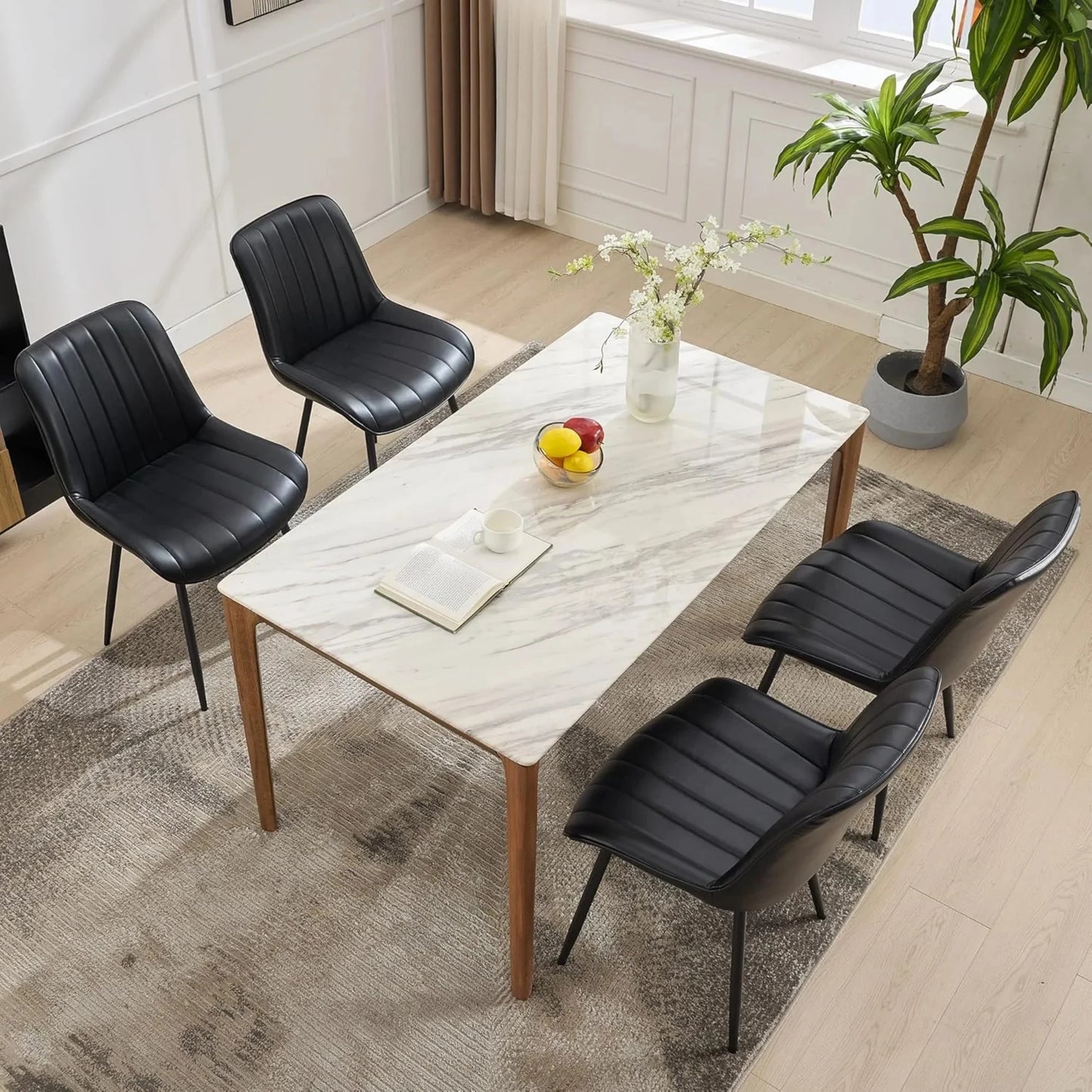 PU Leather Dining Chairs Set of 4, Modern Dining Kitchen Chairs with Cushion Seat Back Metal Legs, Upholstered Chairs for Home Kitchen Restaurant Dining Living Room (Beige)