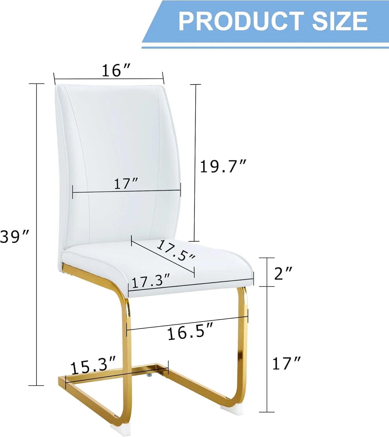 SUDICA Dining Chairs Set of 4, White PU Leather High Back Armless with Gold Legs