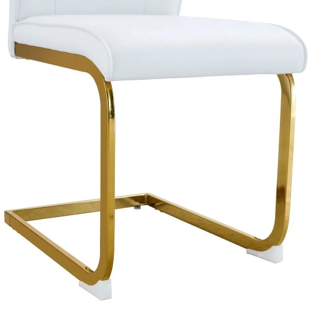 SUDICA Dining Room Chairs, White Faux Leather High Back, Gold Metal Legs, Set of 2