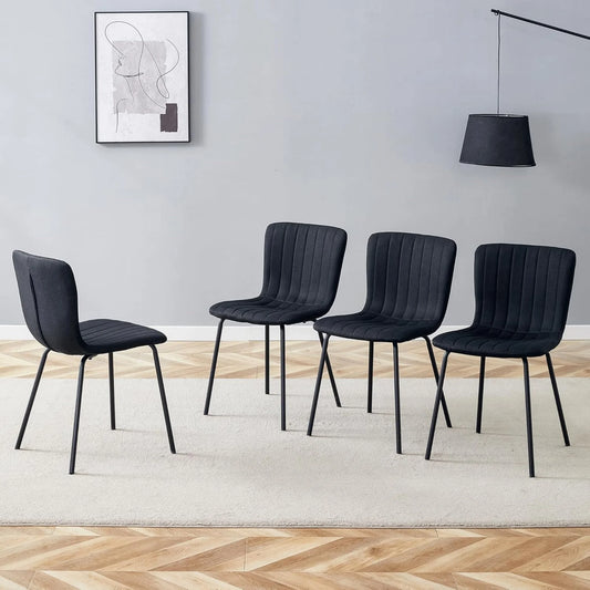 Sudika Home Mid Century Modern Adult Leisure Metal Solid Dining Side Chairs, Black (Set of 4)