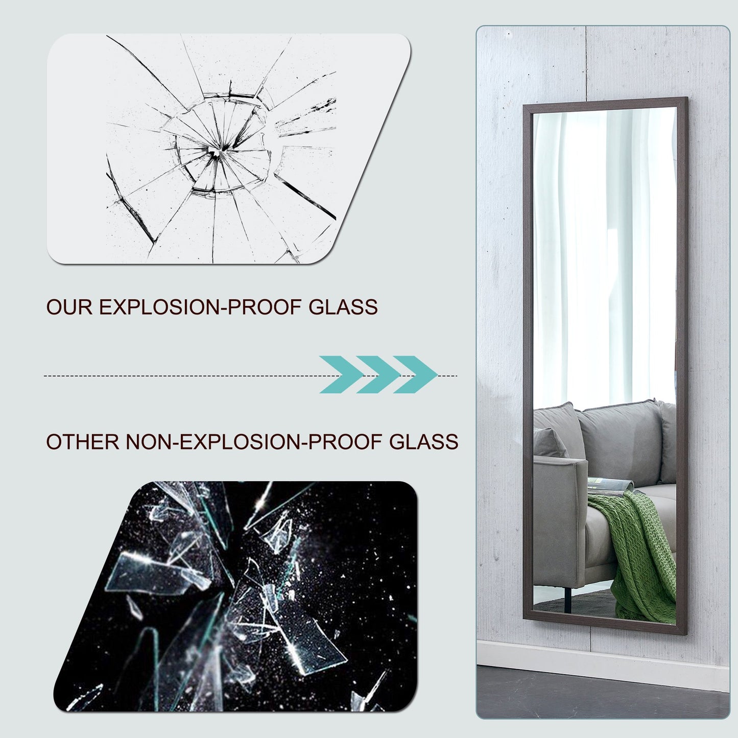 Wood Floor Mirror, 65"x 23" Sudica Thick Wooden Frame Full Body Mirror with Stand, Wall Mirror for Living Room, Gray