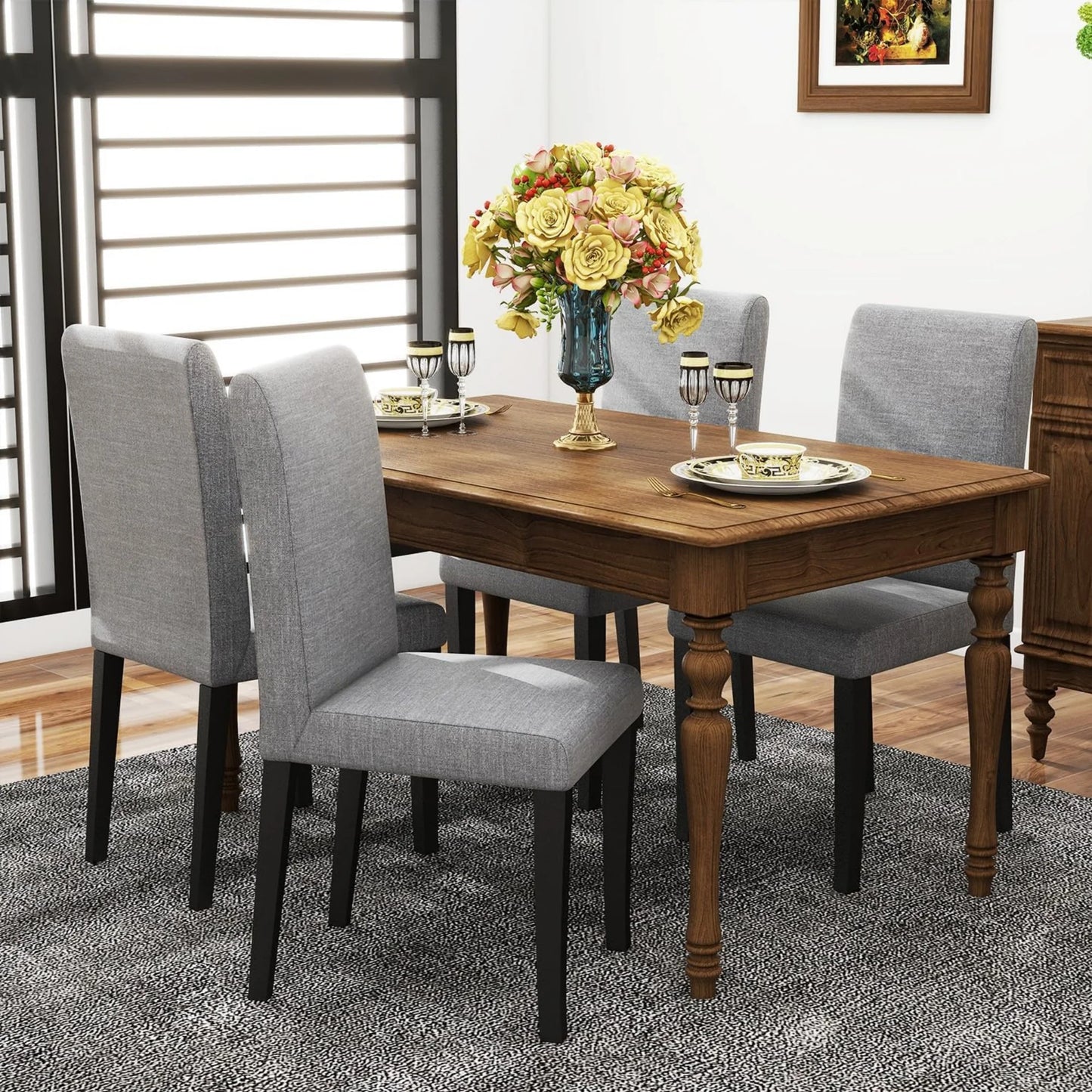 SUDICA Gray Upholstered Dining Chairs Set of 4, Linen Fabric with Metal Legs for Kitchen