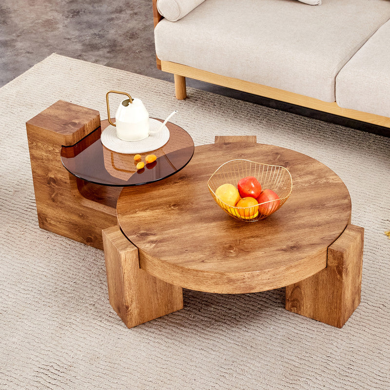 Sudica Detachable Double-decker Coffee Table,30 inch Round Tea Table with Wood Grain Base,Center Table for Living Room