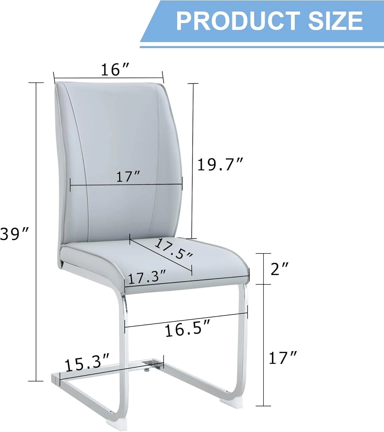 Sudica Modern Dining Chairs Set of 4, Light Grey PU Leather, High Back Upholstered, Kitchen/Living Room