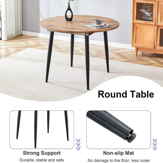 Extendable Kitchen Table, Modern Farmhouse Dining Table, Extendable Dining Room Table, Expandable Conference Table, Round Mid-Century Modern Dining Table, for Small Space, Dining Room (Wood)