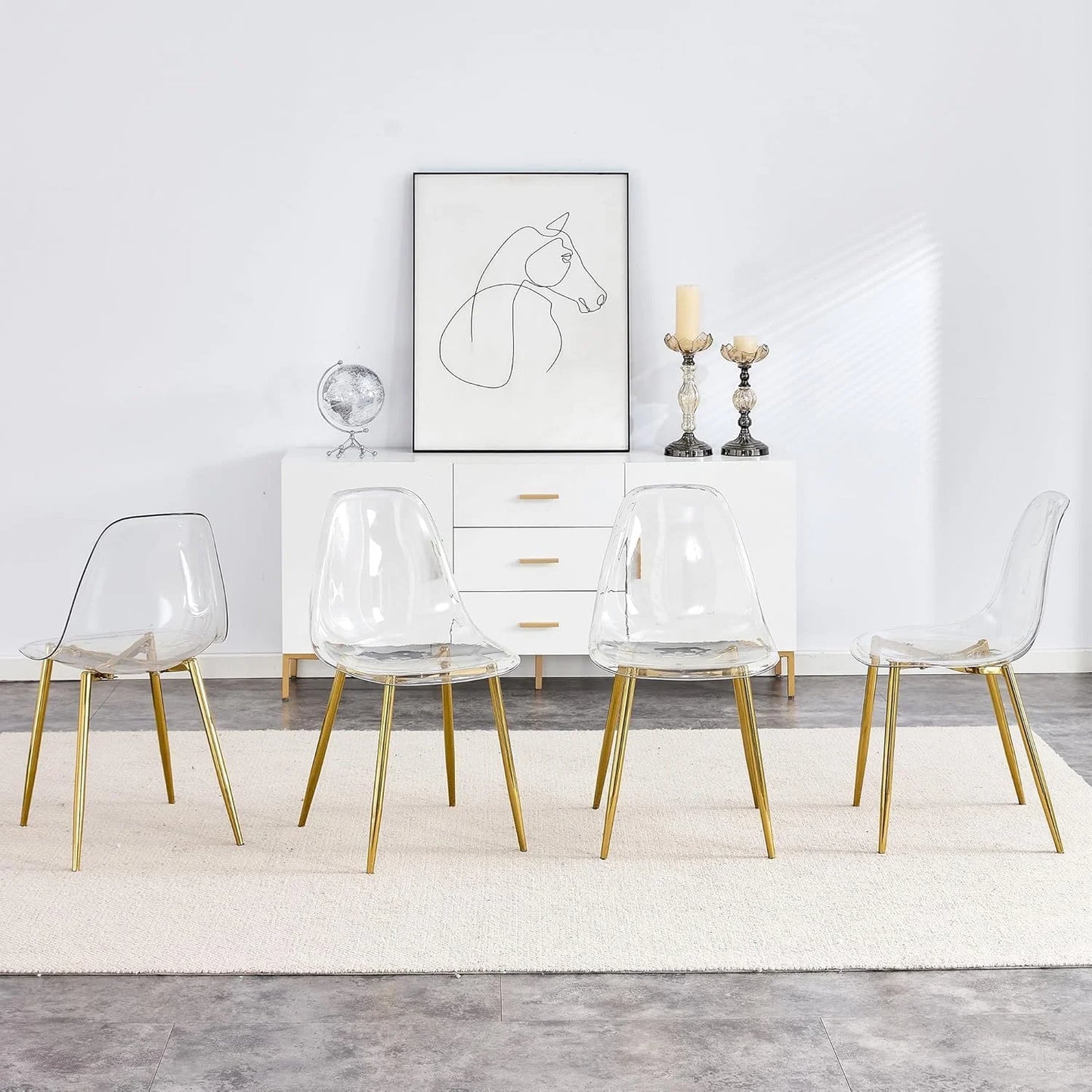 5 Pieces Dining Table Set,Glass Dining Table with 4 Crystal Plastic Dining Chairs, Modern Table and Chairs for Dining Room and Kitchen (Golden)