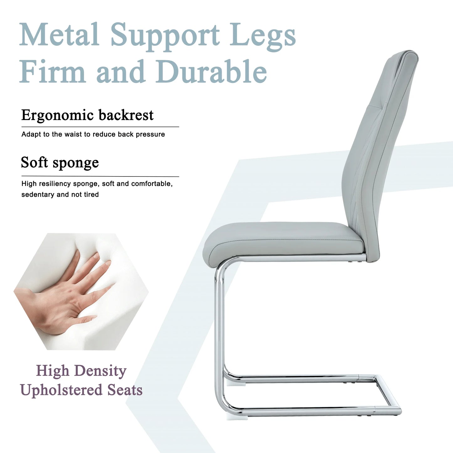 Sudica Upholstered Dining Chairs Set of 4 PU Leather Dining Room Chair with Silver Metal Legs,Light Gray