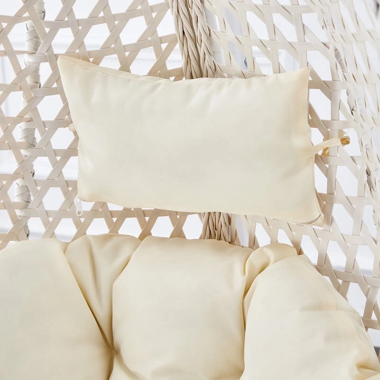 Hanging Egg Chair with Stand,Sudica Patio Soft Cushion Rattan Wicker Egg Swing Chair for Outdoor and Indoor,350lbs Capacity,White