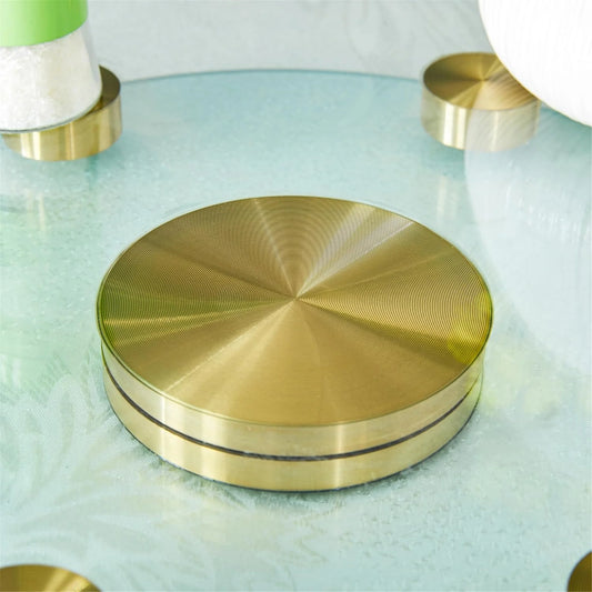 SUDICA 30.3" Transparent Tempered Glass Lazy Susan with Gold Base, Extra Large Rotating Round Dining Turntable
