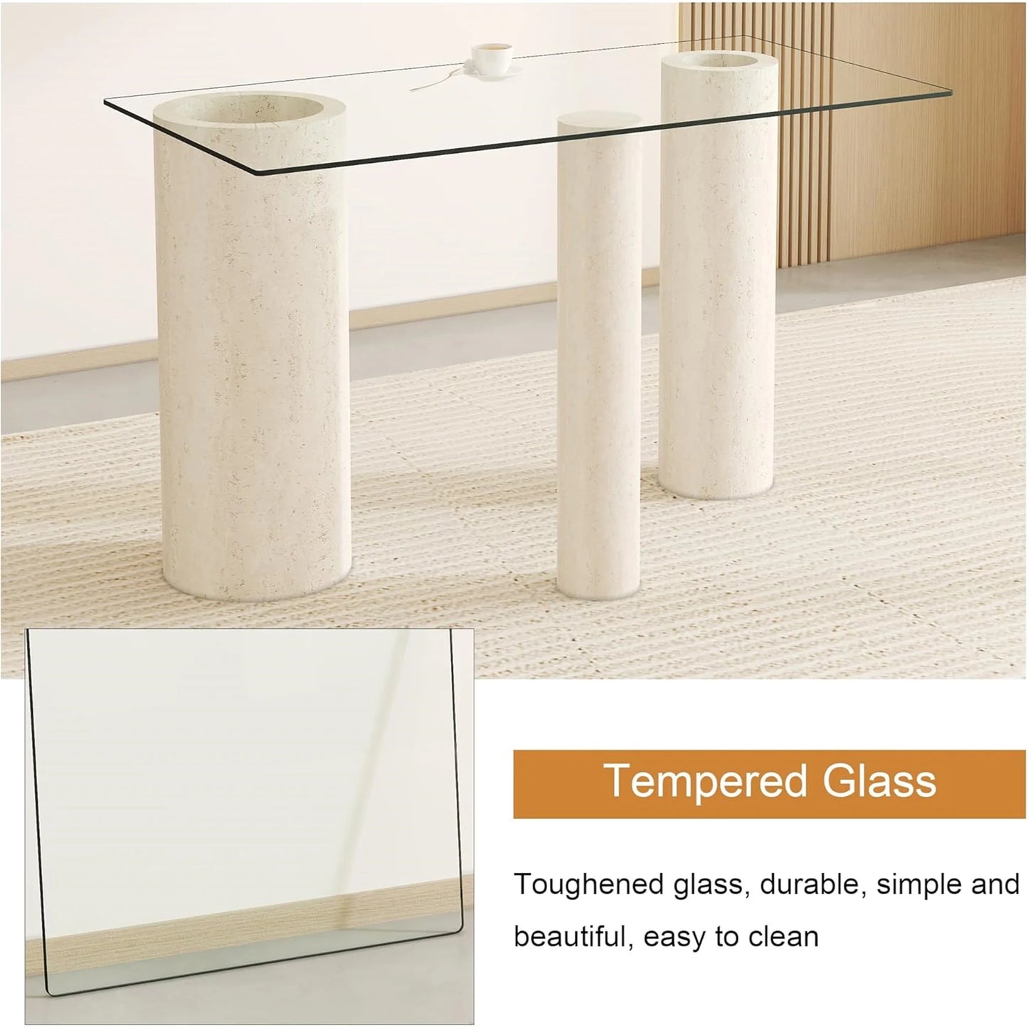 24x48 Inch Rectangle Tempered Glass Table Top, 0.31 Inch Thick Clear Square Tabletop with 6 Anti-Slip Rubber Rings, Replacement for Dining, Kitchen, Patio & Coffee Table