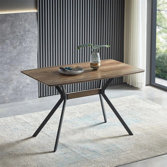 47" Wood Dining Table, Simple Modern Kitchen Table with Wooden Tabletop&Black Metal Transfer Legs, Office Table for Dining Room, Kitchen, Perfect for Apartment
