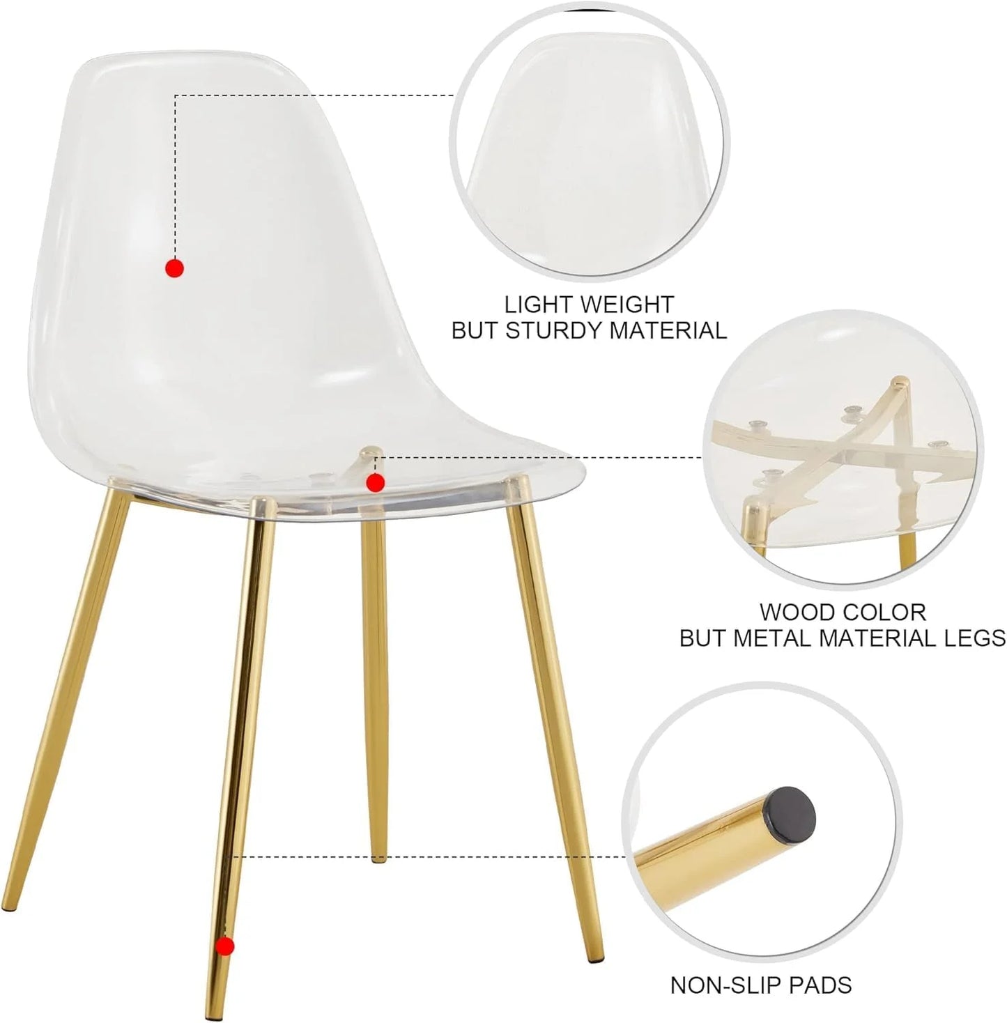 5 Pieces Dining Table Set,Glass Dining Table with 4 Crystal Plastic Dining Chairs, Modern Table and Chairs for Dining Room and Kitchen (Golden)