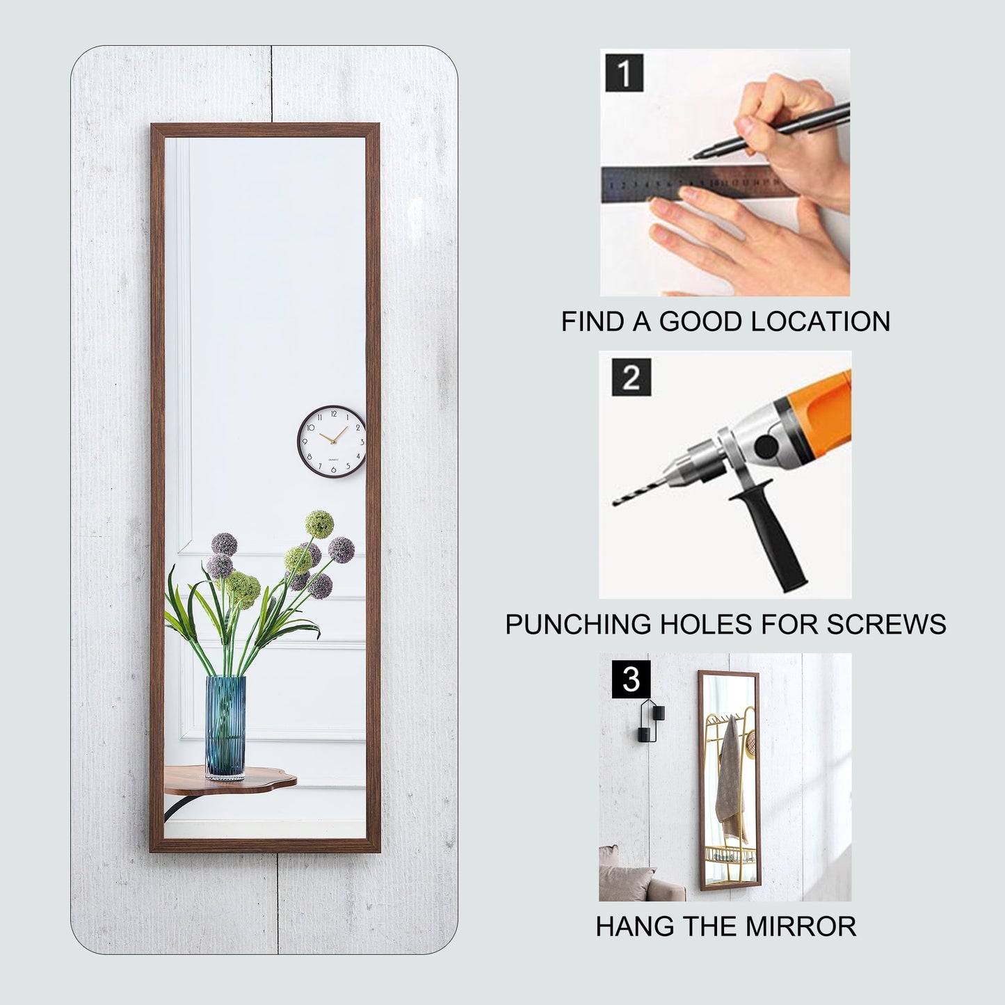 Wood Floor Mirror, 58"x 18" Sudica Thick Wooden Frame Full Body Mirror with Stand, Wall Mirror for Living Room, Brown