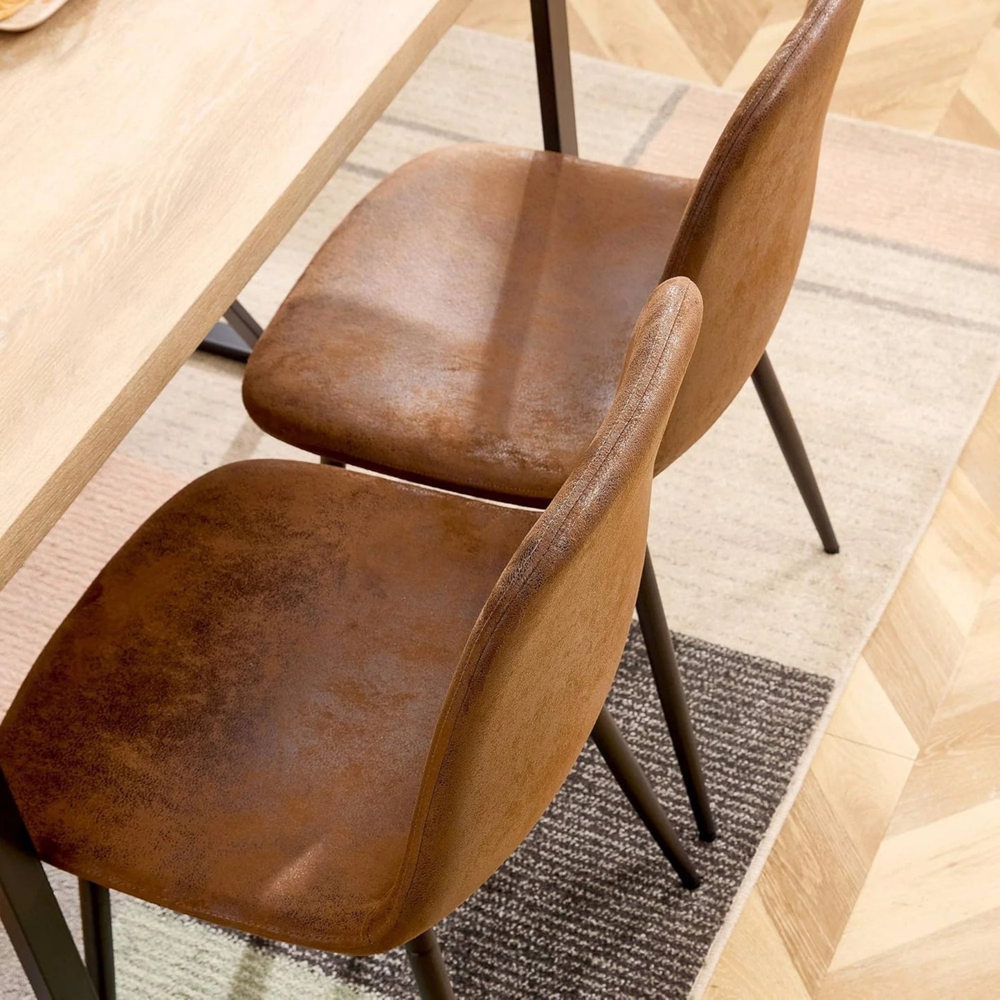 SUDICA Dining Chairs Set of 6, Brown Faux Suede Seat, Metal Legs, for Kitchen or Dining Room