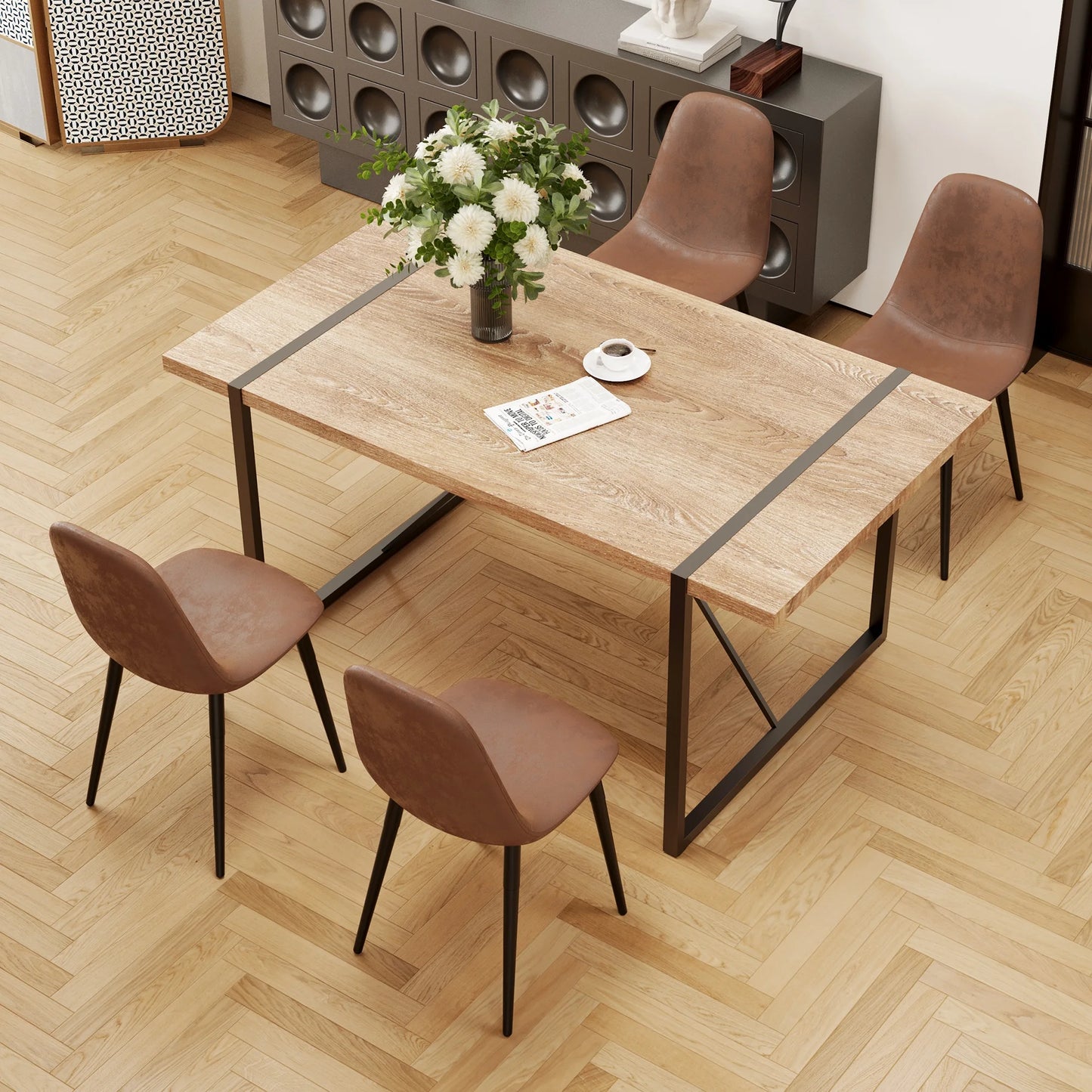 Sudica 5-Piece Rectangular Dining Set,Mid-Century Modern Table and 4 Chairs for Dining Room,Living Room,or Kitchen ,Brown