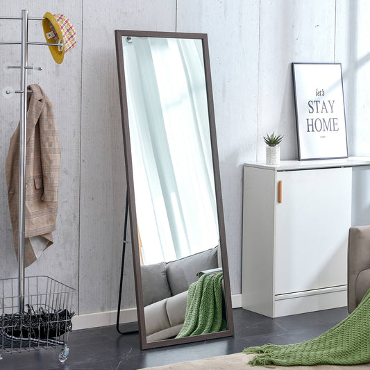 Wood Floor Mirror, 65"x 23" Sudica Thick Wooden Frame Full Body Mirror with Stand, Wall Mirror for Living Room, Gray