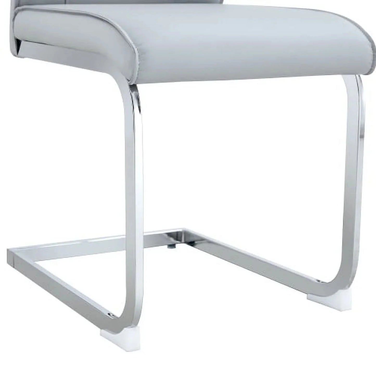 SUDICA Dining Room Chairs, Light Gray Faux Leather High Back, Chrome Legs, Set of 2