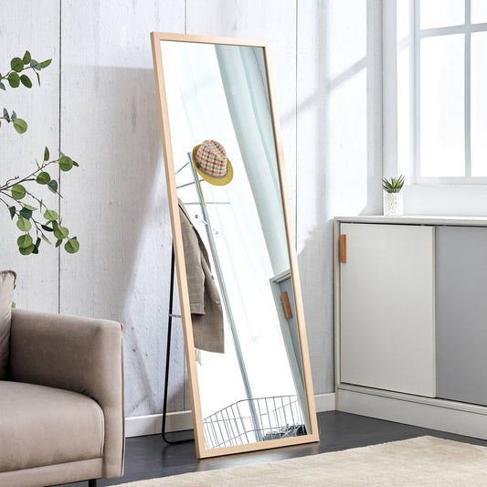 Wood Floor Mirror, 65"x 23" Sudica Thick Wooden Frame Full Body Mirror with Stand, Wall Mirror for Living Room, Wood