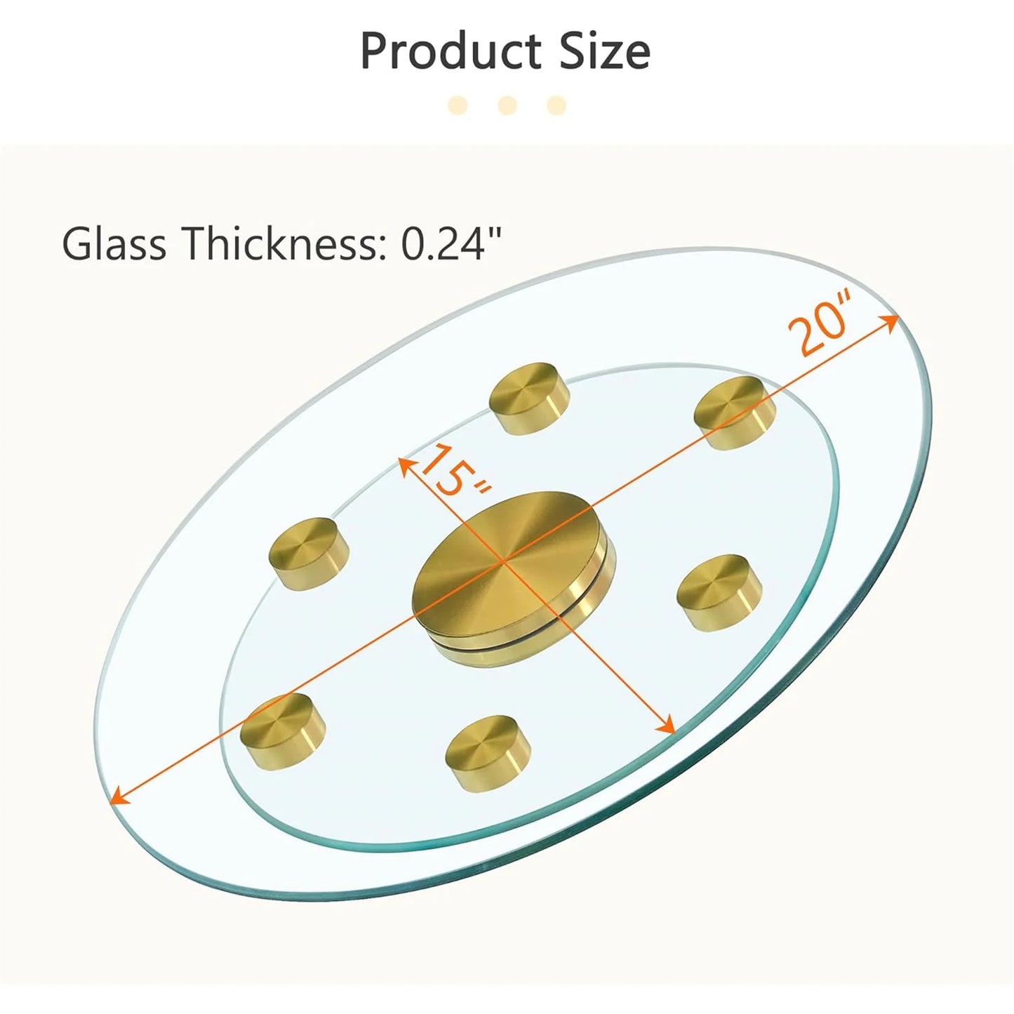 SUDICA 20" Transparent Tempered Glass Lazy Susan Turntable with Gold Base, Double Layer Dining Table Top