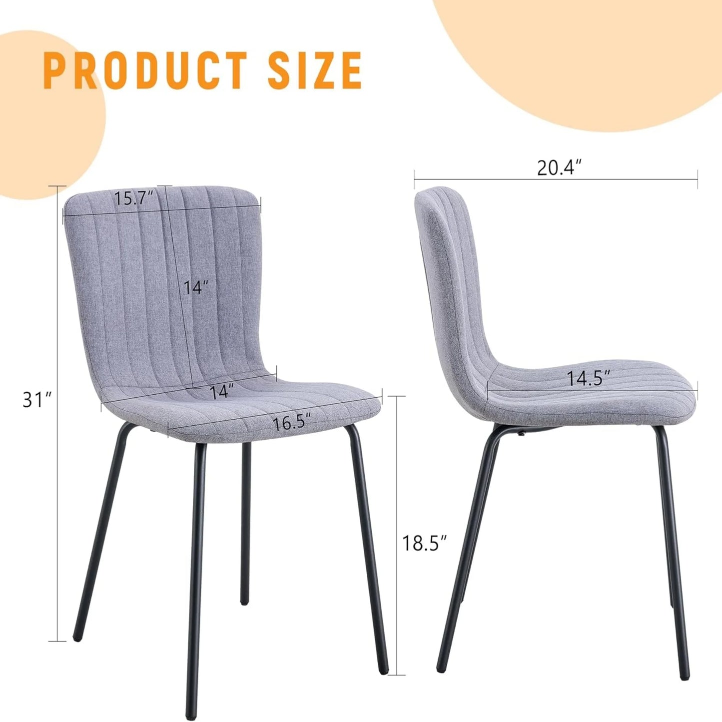 Sudica Dining Chairs Set of 4, Mid-Century Modern Upholstered Retro Linen Chairs with Walnut Bentwood Back and Metal Legs Adjustable Feet for Kitchen Dining Room, Gray Vertical Stripes Linen