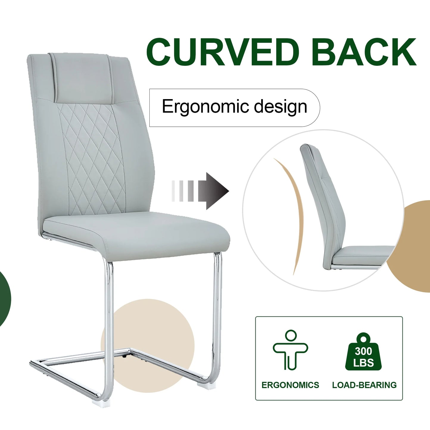 Sudica Upholstered Dining Chairs Set of 8 PU Leather Dining Room Chair with Silver Metal Legs,Light Gray