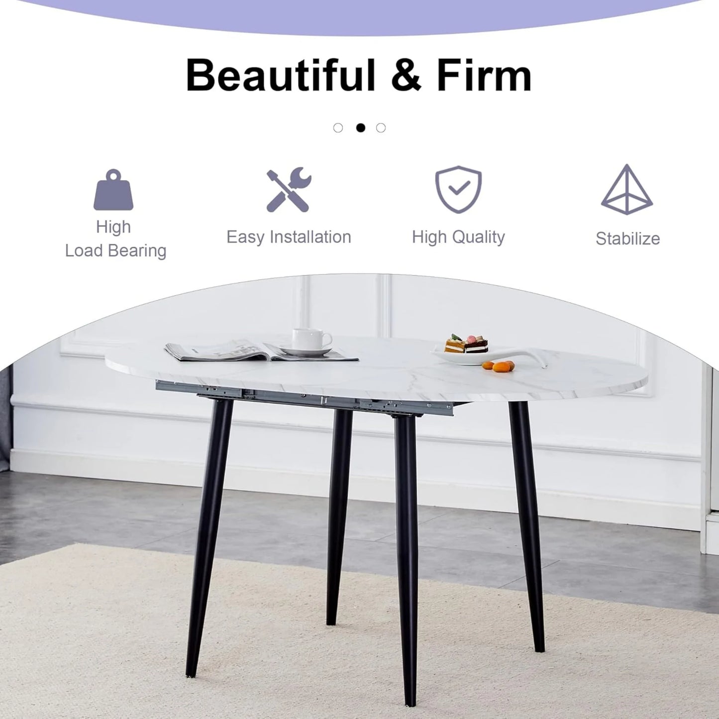 Extendable Kitchen Table, Modern Farmhouse Dining Table, Extendable Dining Room Table, Expandable Conference Table, Round Mid-Century Modern Dining Table, for Small Space, Dining Room (Wood)