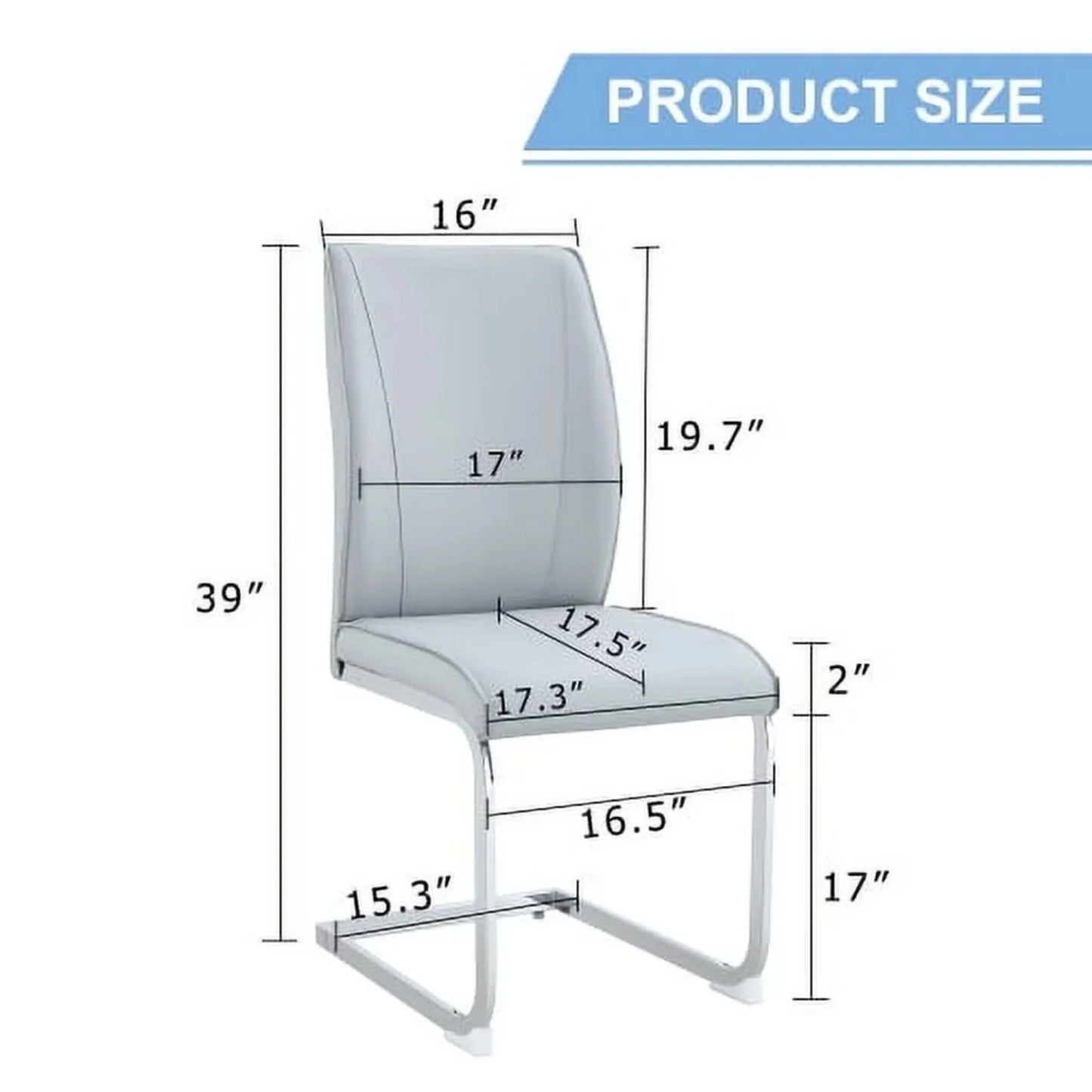 SUDICA Dining Room Chairs, Light Gray Faux Leather High Back, Chrome Legs, Set of 2