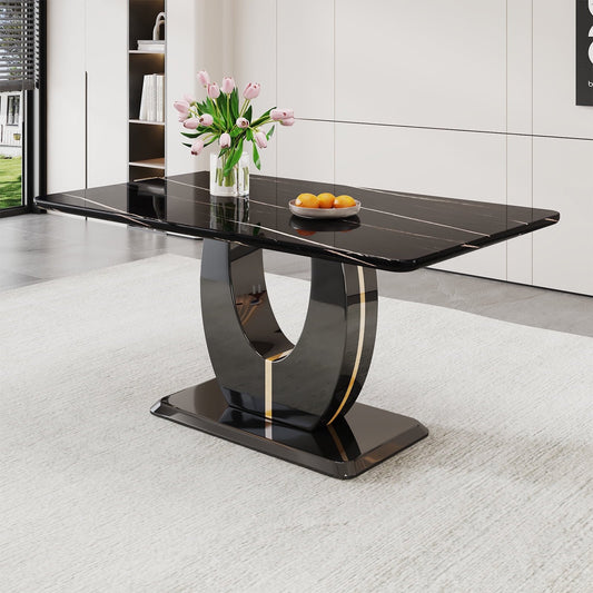 63 inch Faux Marble Dining Table for 6 ,Sudica Faux Marble Dining Room MDF Table with U-Shaped Bracket Support, Black