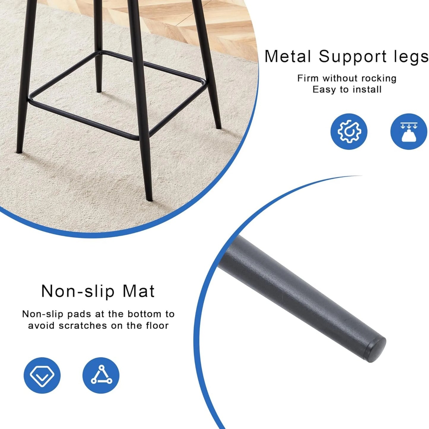 SUDICA Clear Acrylic Counter Height Bar Stools Set of 2 with Black Powder‑Coated Metal Frame