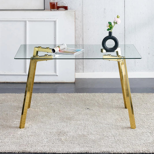 51" Glass Dining Table for 4, Sudica Clear Tempered Glass Modern Rectangular Kitchen Table with Metal Legs