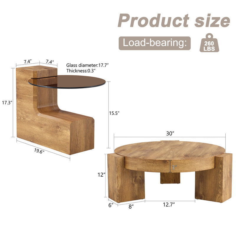 Sudica Detachable Double-decker Coffee Table,30 inch Round Tea Table with Wood Grain Base,Center Table for Living Room
