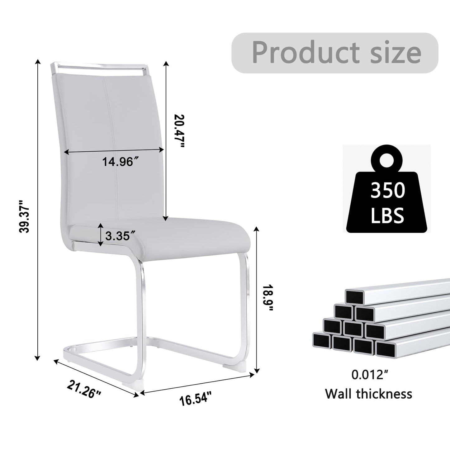 Sudica Dining Chairs Set of 2 Upholstered PU Leather Modern Kitchen Chairs with Chomon Legs, Light Gray