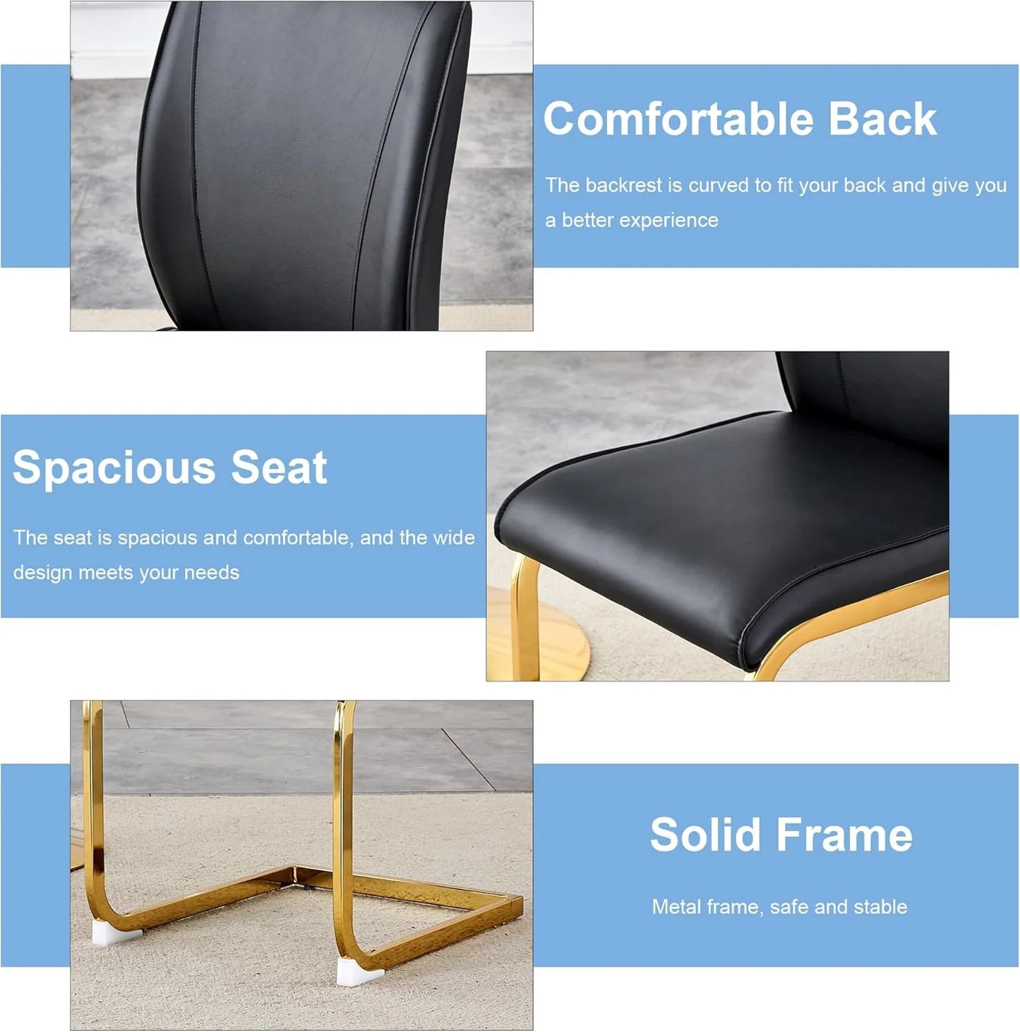 Sudica Modern Dining Chairs Set of 4, Black PU Leather, High Back Upholstered, Kitchen/Living Room
