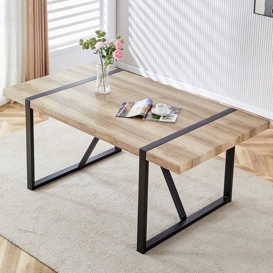 71"Large Dining Table For 6-8 Person,Sudica Rectangular Wood Color Tabletop and Black Metal Legs,for Dining Room,Kitchen,Restaurants.