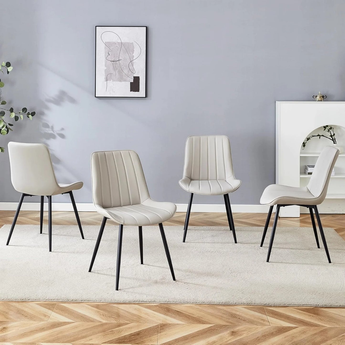 PU Leather Dining Chairs Set of 4, Modern Dining Kitchen Chairs with Cushion Seat Back Metal Legs, Upholstered Chairs for Home Kitchen Restaurant Dining Living Room (Beige)